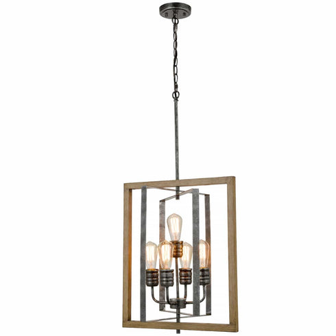 Rustic 5-Light Kitchen Island Chandelier in Wood Grain Finish