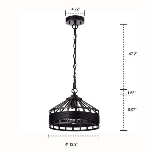 Rustic Black Drum Pendant Light Hanging Chandelier