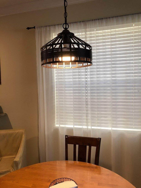 Rustic Black Drum Pendant Light Hanging Chandelier