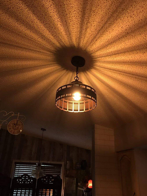 Rustic Black Drum Pendant Light Hanging Chandelier