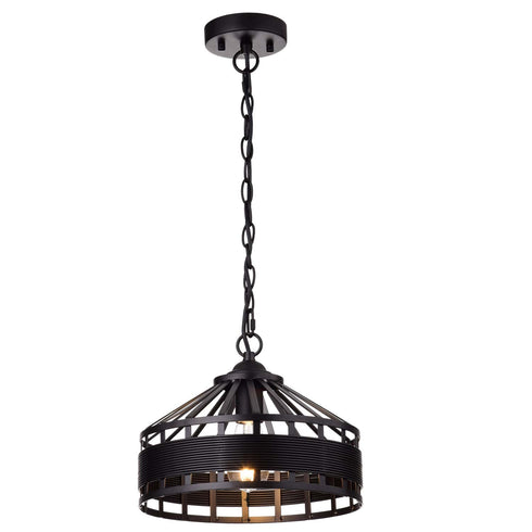 Rustic Black Drum Pendant Light Hanging Chandelier