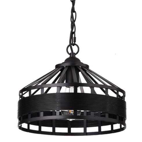 Rustic Black Drum Pendant Light Hanging Chandelier