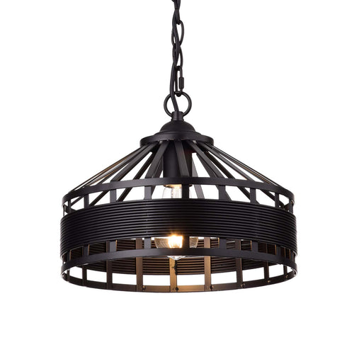 Rustic Black Drum Pendant Light Hanging Chandelier