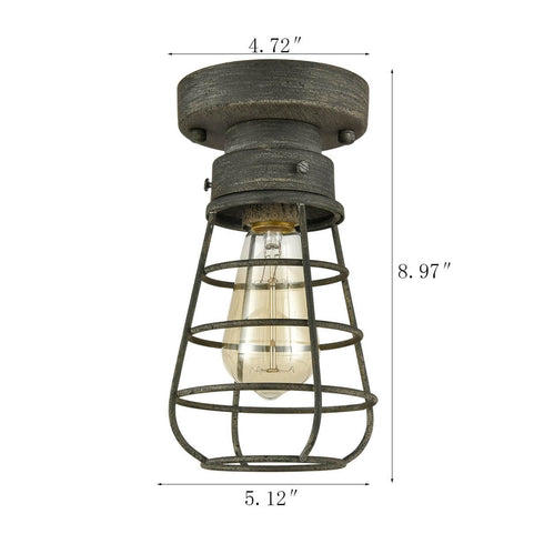 Rustic Ceiling Lights Metal Caged Mini Close to Ceiling Lamp