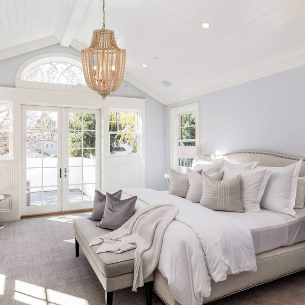 Rustic Chandelier 3 Lights Wood Beaded Chandeliers Lights Fixture