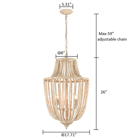 Rustic Chandelier 3 Lights Wood Beaded Chandeliers Lights Fixture