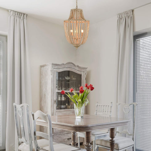 Rustic Chandelier 3 Lights Wood Beaded Chandeliers Lights Fixture