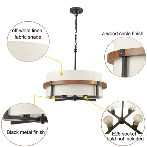 Rustic Drum Chandelier 4-Light Dining Room Chandelier