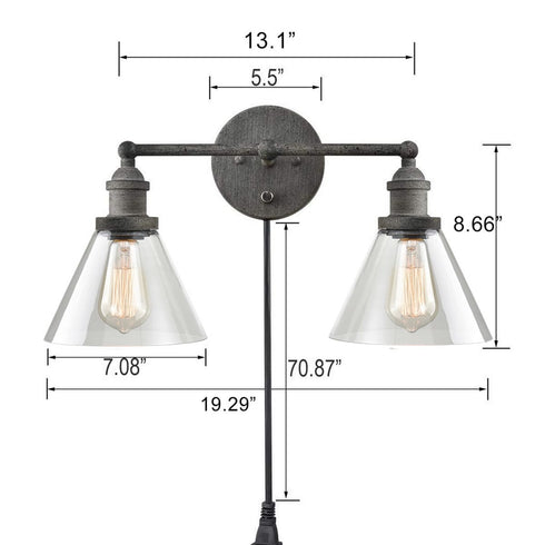 Rustic Mycete Glass 2 Light Hardwired & Plug in Bath Wall Sconce