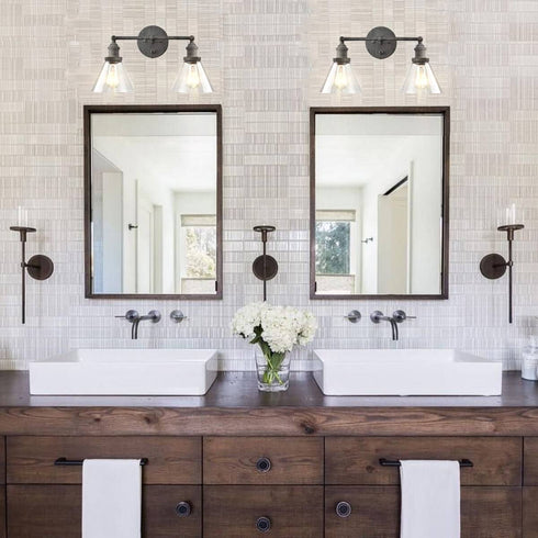 Rustic Mycete Glass 2 Light Hardwired & Plug in Bath Wall Sconce