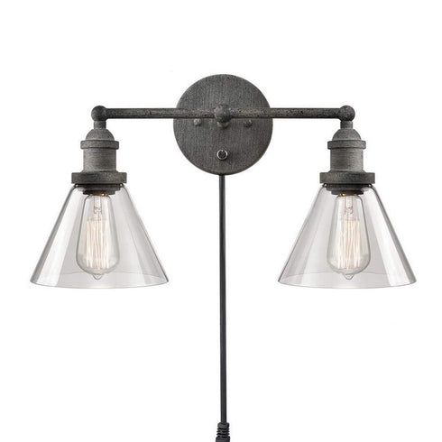 Rustic Mycete Glass 2 Light Hardwired & Plug in Bath Wall Sconce