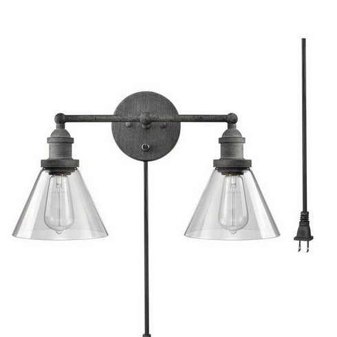 Rustic Mycete Glass 2 Light Hardwired & Plug in Bath Wall Sconce