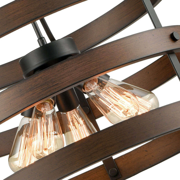 Rustic Wood Accent Circular Drum Chandeliers Vintage Large Pendant Light