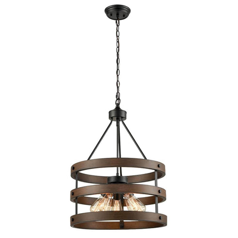 Rustic Wood Accent Circular Drum Chandeliers Vintage Large Pendant Light