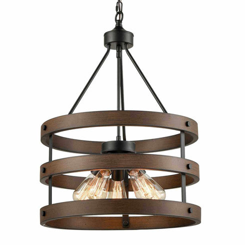 Rustic Wood Accent Circular Drum Chandeliers Vintage Large Pendant Light