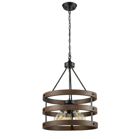 Rustic Wood Accent Circular Drum Chandeliers Vintage Large Pendant Light
