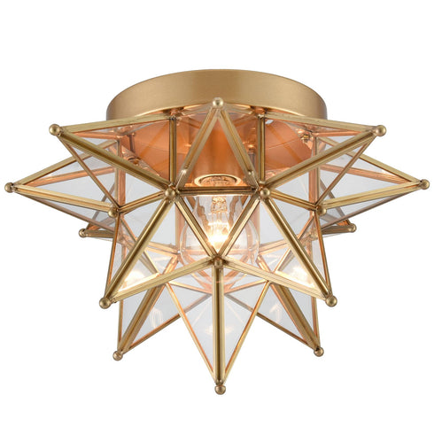 Brass Moravian Star Ceiling Light Flush Mount, Transparent, 12.7-IN