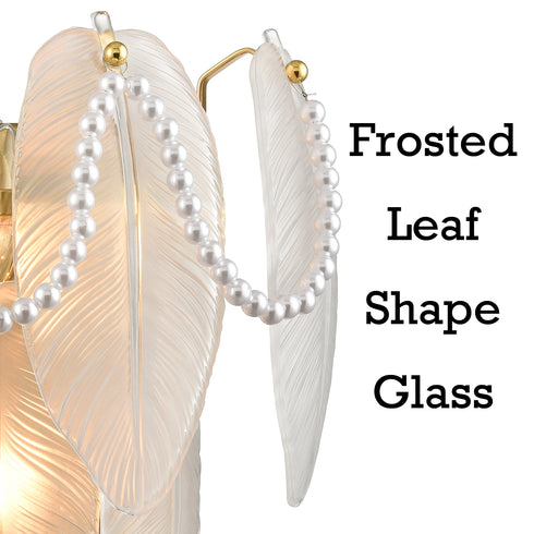 Vintage Wall Light Retro Wall Sconce 2-Light with Leaf Shape Frosted Glass and White Beads