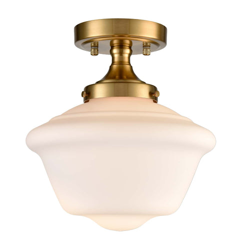 Schoolhouse Ceiling Light Fixture with White Glass Shade