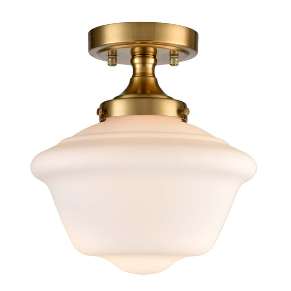 Schoolhouse Ceiling Light Fixture with White Glass Shade
