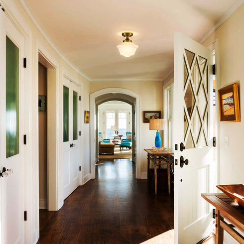 Schoolhouse Ceiling Light Fixture with White Glass Shade