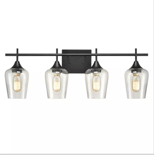 Sondrio Industrial 4-Light Black Vanity Lighting Jar Glass Wall Sconces