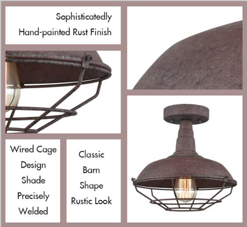 Farmhouse Metal Cage Rust Semi-Flush Ceiling Lights