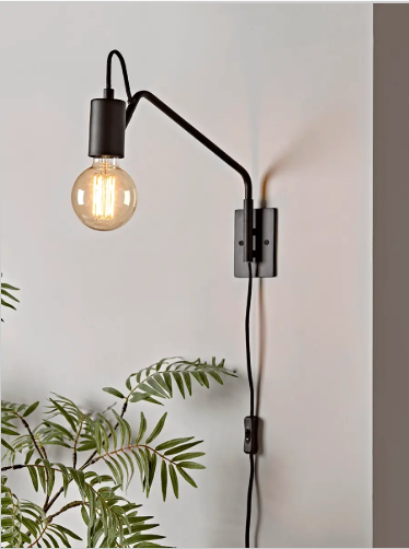 Morbegno Industrial Plug-in Wall Sconce Set of 2 Black Swing Arm Light