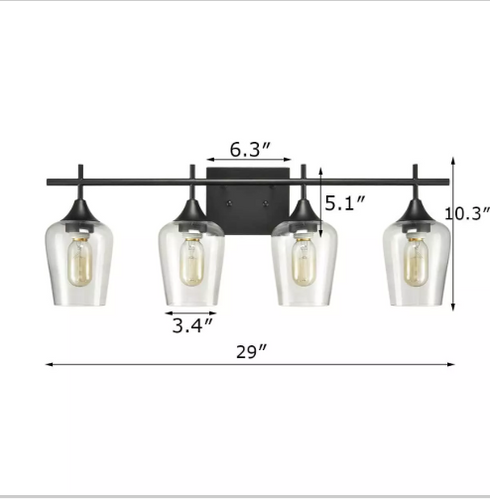 Sondrio Industrial 4-Light Black Vanity Lighting Jar Glass Wall Sconces