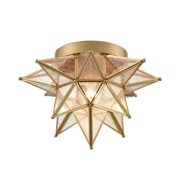 Seeded Glass Brass Moravian Star Ceiling Light Flush Mount
