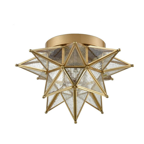 Seeded Glass Brass Moravian Star Ceiling Light Flush Mount