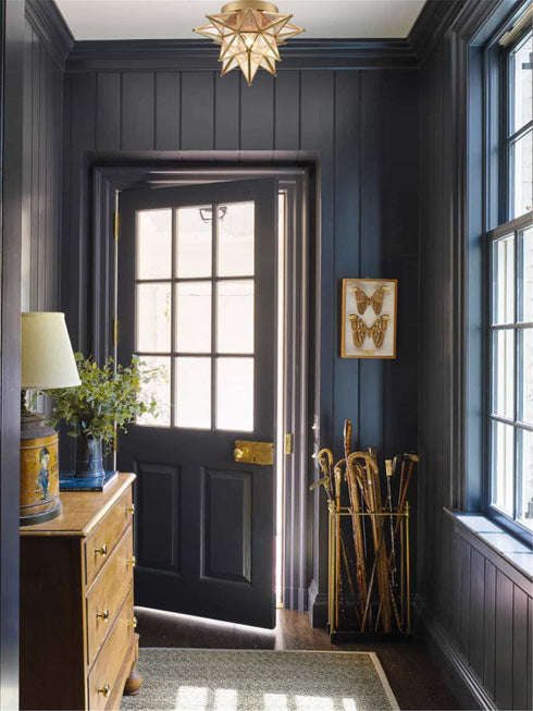 Seeded Glass Brass Moravian Star Ceiling Light Flush Mount