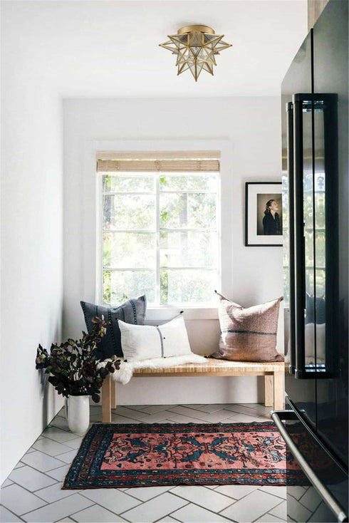 Seeded Glass Brass Moravian Star Ceiling Light Flush Mount