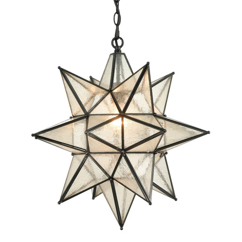Seeded Glass Industrial Moravian Star Pendant Light 19 Inches
