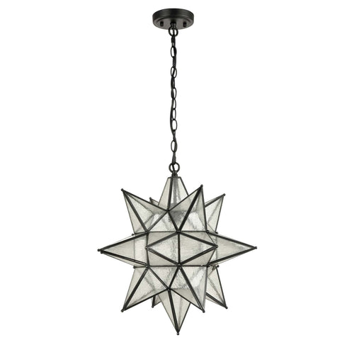 Seeded Glass Industrial Moravian Star Pendant Light 19 Inches