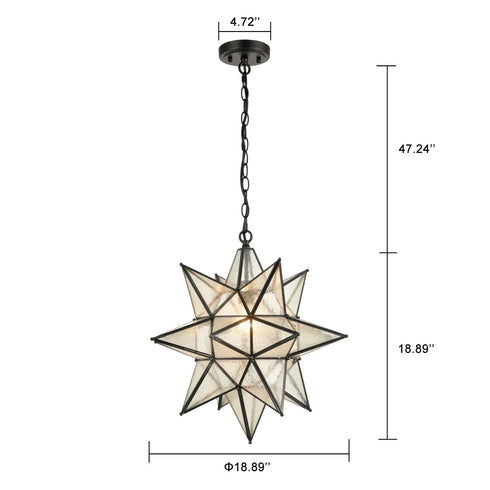 Seeded Glass Industrial Moravian Star Pendant Light 19 Inches
