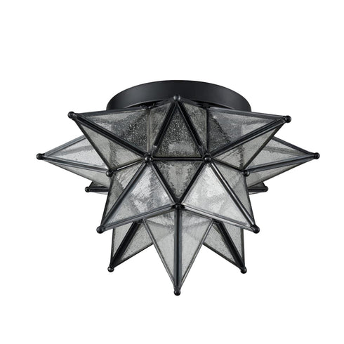 Seeded Glass Moravian Star Flush Mount Ceiling Light, 12.7" Diameter