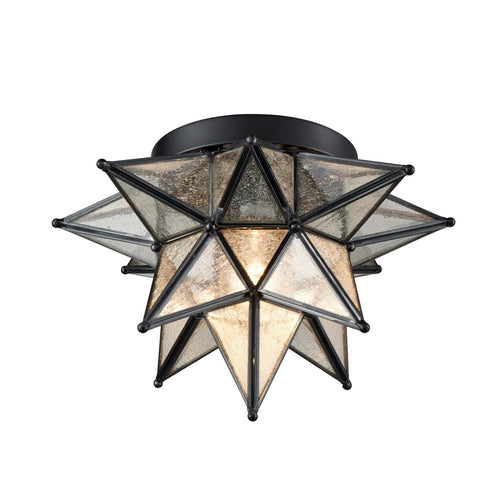Seeded Glass Moravian Star Flush Mount Ceiling Light, 12.7" Diameter