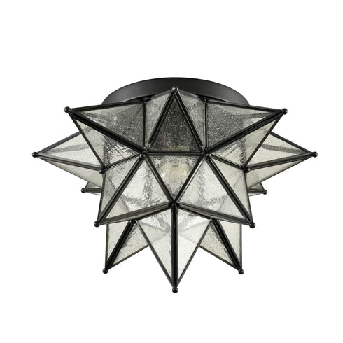 Mattinata Seeded Glass Moravian Star Flush Mount Ceiling Light, 15-Inch, Black