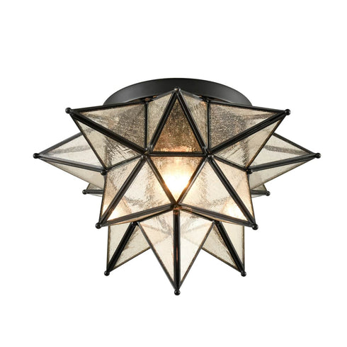 Mattinata Seeded Glass Moravian Star Flush Mount Ceiling Light, 15-Inch, Black