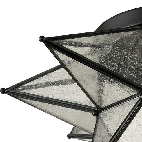 Seeded Glass Moravian Star Flush Mount Ceiling Light, 18-Inch, Black