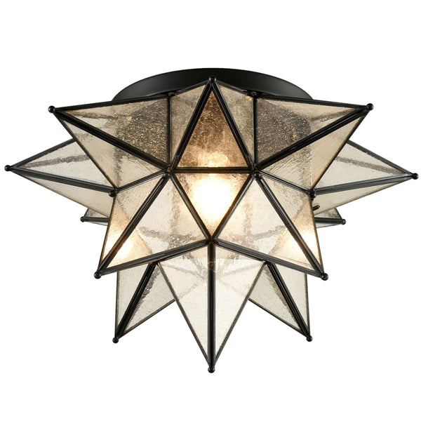 Matera Seeded Glass Moravian Star Flush Mount Ceiling Light, 18-Inch, Black
