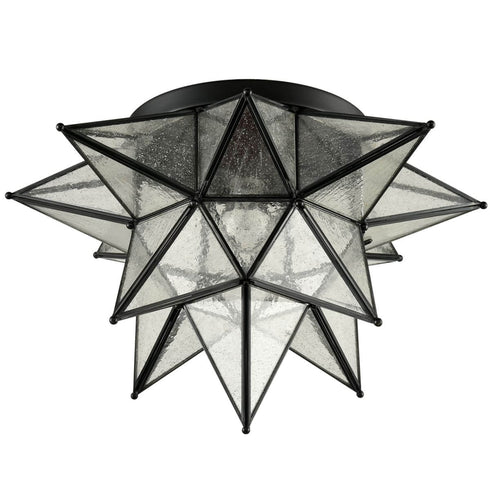 Matera Seeded Glass Moravian Star Flush Mount Ceiling Light, 18-Inch, Black