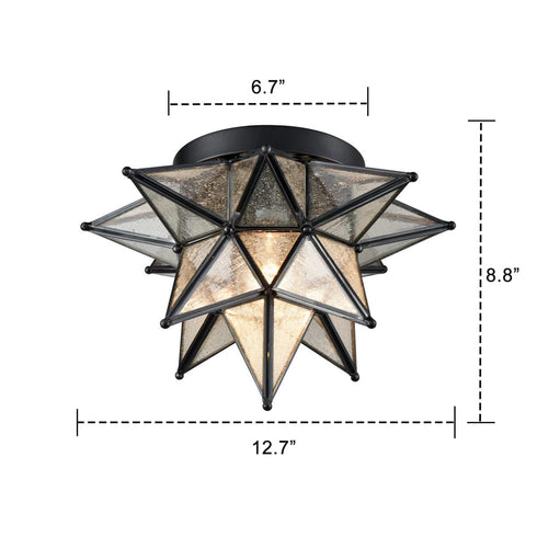 Seeded Glass Moravian Star Flush Mount Ceiling Light, 12.7" Diameter