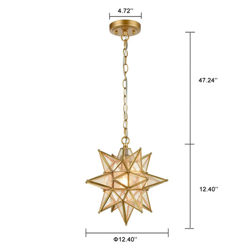 Seeded Glass Moravian Star Light Gold Pendant Lighting 13 Inches