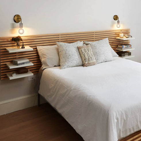 Set of 2 Brushed Brass Metal with White Marble Wall Light Fixture for Bedroom