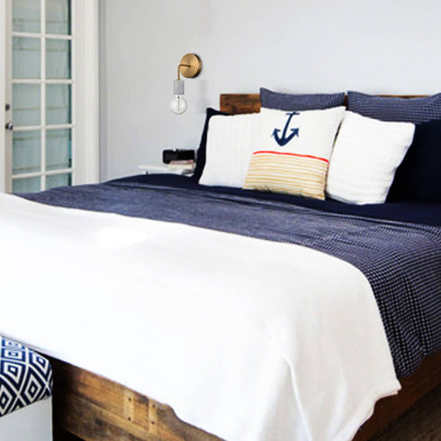 Set of 2 Brushed Brass Metal with White Marble Wall Light Fixture for Bedroom