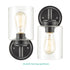 Set of 2 Modern Black Metal Wall Sconce with Cylindrical Clear Glass Shade for Bathroom