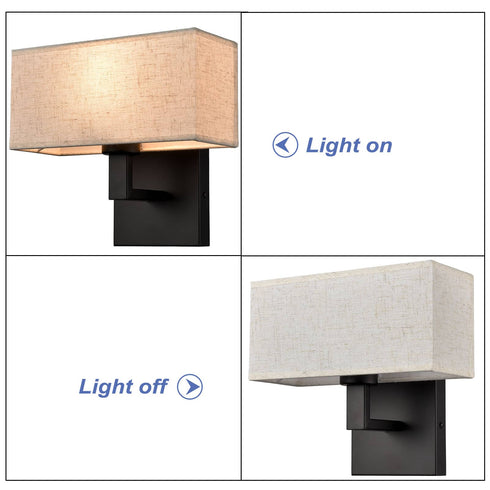 Set of 2 Modern Black metal with White Fabric Shade Wall Sconces for Bedroom