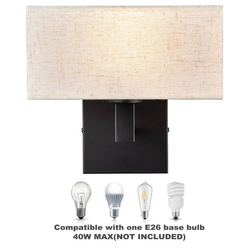 Set of 2 Modern Black metal with White Fabric Shade Wall Sconces for Bedroom